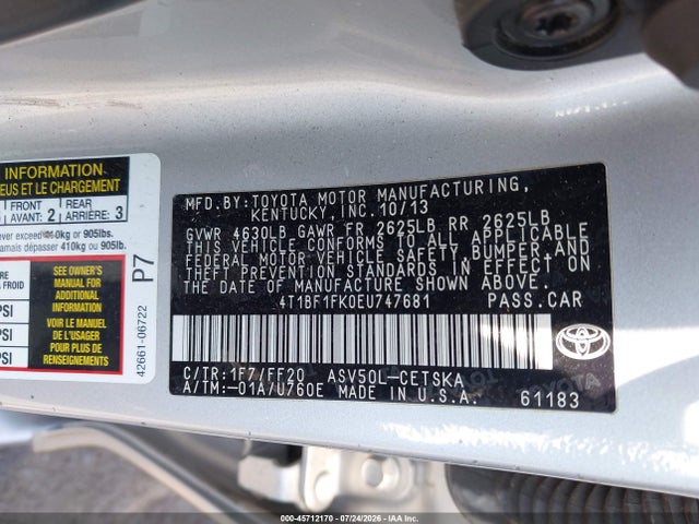 Toyota CAMRY SE 2014 4T1BF1FK0EU747681 Image 9