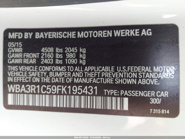 Aukcja sprzedaży 2015 Bmw 435i, vin: WBA3R1C59FK195431, numer aukcji: 45712202