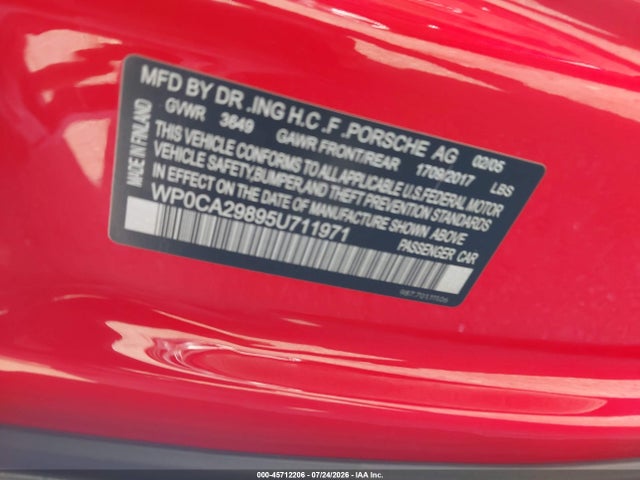 Aukcja sprzedaży 2005 Porsche Boxster, vin: WP0CA29895U711971, numer aukcji: 45712206