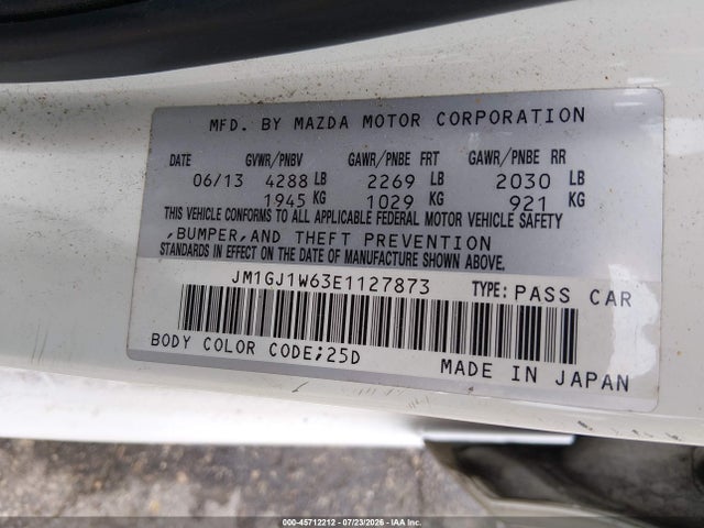 Продажа на аукционе авто 2014 Mazda Mazda6 I Grand Touring, vin: JM1GJ1W63E1127873, номер лота: 45712212