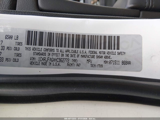 Продаж на аукціоні авто 2017 Jeep Grand Cherokee Laredo, vin: 1C4RJFAGXHC962772, номер лоту: 45712233