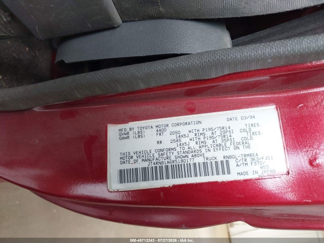 Продаж на аукціоні авто 1994 Toyota Pickup 1/2 Ton Short Wheelbase, vin: JT4RN81A6R5180177, номер лоту: 45712243
