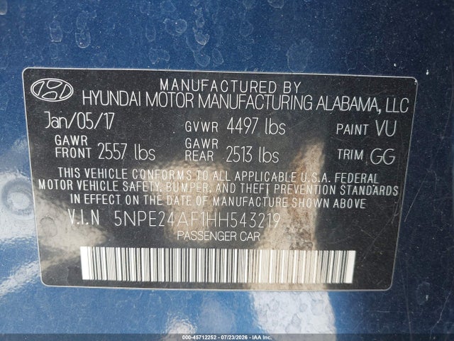 Hyundai Sonata 2017 5NPE24AF1HH543219 Image 9