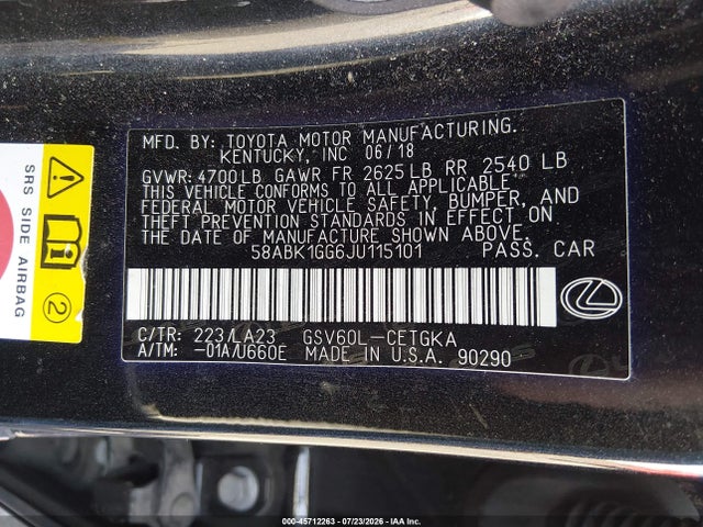 58ABK1GG6JU115101 Lexus ES 350