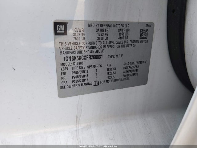 1GNSK5KCXFR260831 Chevrolet Suburban Commercial