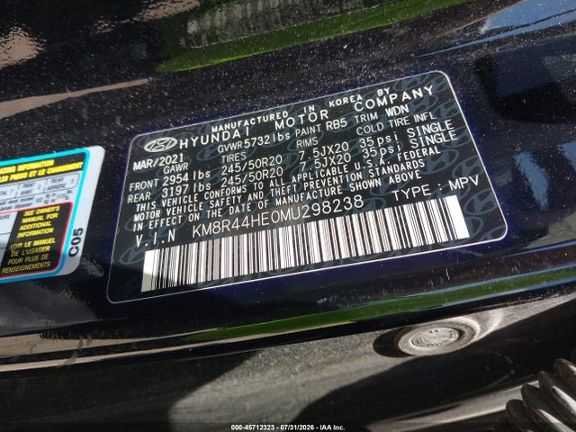 Продаж на аукціоні авто 2021 Hyundai Palisade Sel, vin: KM8R44HE0MU298238, номер лоту: 45712323