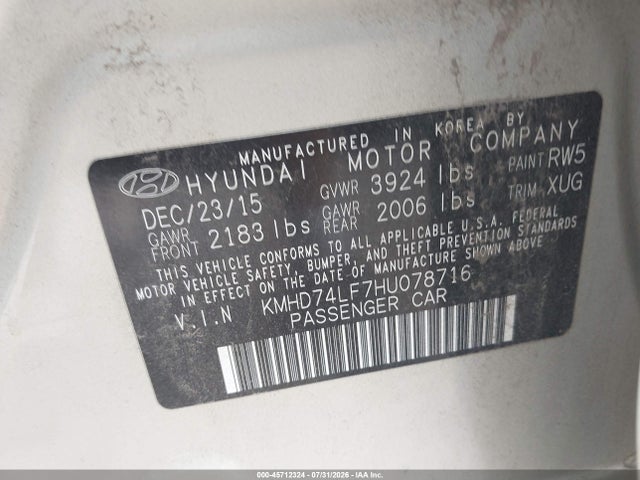 Продажа на аукционе авто 2017 Hyundai Elantra Se, vin: KMHD74LF7HU078716, номер лота: 45712324