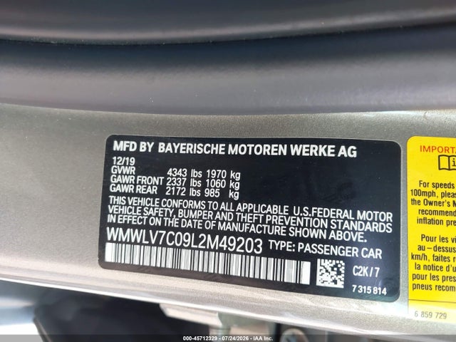 Aukcja sprzedaży 2020 Mini Clubman Cooper S, vin: WMWLV7C09L2M49203, numer aukcji: 45712329