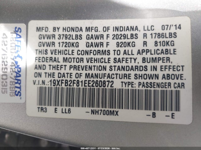 Honda CIVIC EX 2014 19XFB2F81EE260872 Image 9