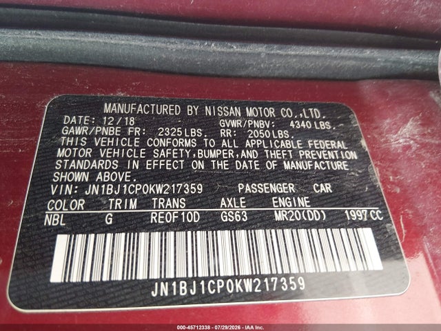 JN1BJ1CP0KW217359 Nissan Rogue Sport S
