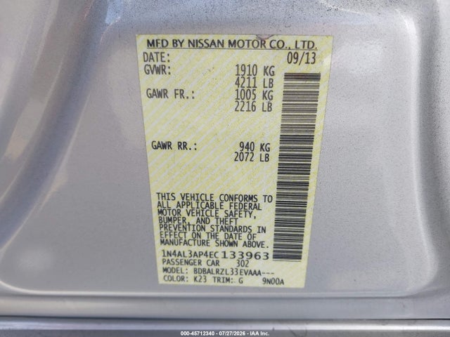 Nissan Altima 2.5 S 2014 1N4AL3AP4EC133963 Image 9