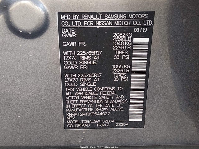 Nissan ROGUE SV 2019 KNMAT2MT1KP544027 Image 9