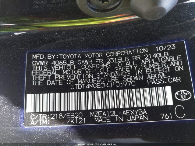 JTDT4MCE0RJ105970 Toyota Corolla Xse