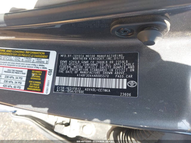 Продажа на аукционе авто 2010 Toyota Camry Le, vin: 4T4BF3EK4AR085570, номер лота: 45712353