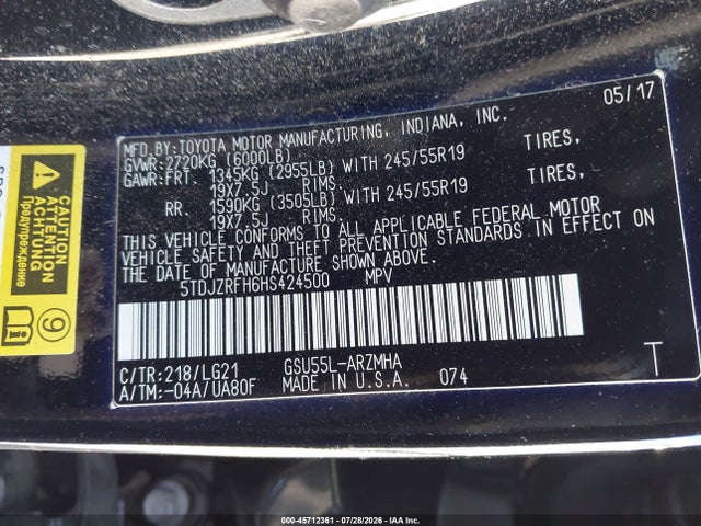 Toyota Highlander Se 2017 5TDJZRFH6HS424500 Image 9