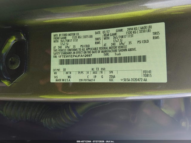 Продаж на аукціоні авто 2018 Ford F-150 Xl, vin: 1FTEW1EP4JFA12697, номер лоту: 45712364