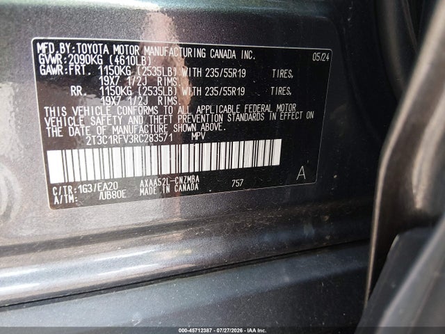 45712387 :رقم المزاد ، 2T3C1RFV3RC283571 vin ، 2024 Toyota Rav4 Xle Premium مزاد بيع