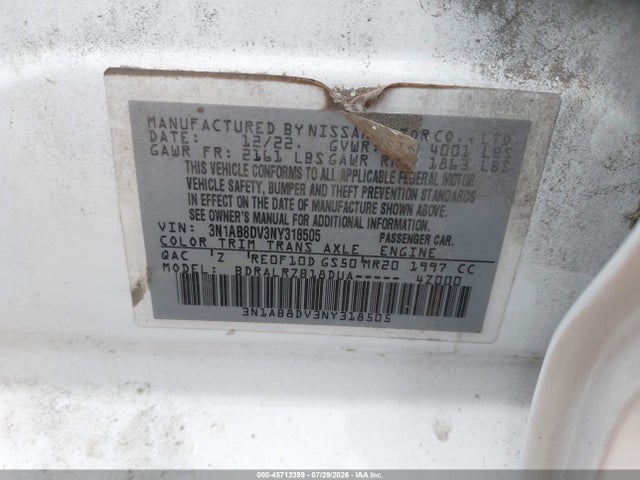 Aukcja sprzedaży 2022 Nissan Sentra Sr Xtronic Cvt, vin: 3N1AB8DV3NY318505, numer aukcji: 45712399