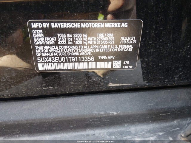 2026 Bmw X5 Phev Xdrive50e მანქანა იყიდება აუქციონზე, vin: 5UX43EU01T9113356, აუქციონის ნომერი: 45712427