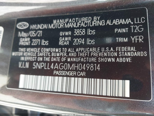 Hyundai ELANTRA SE 2021 5NPLL4AG0MH049814 Image 9
