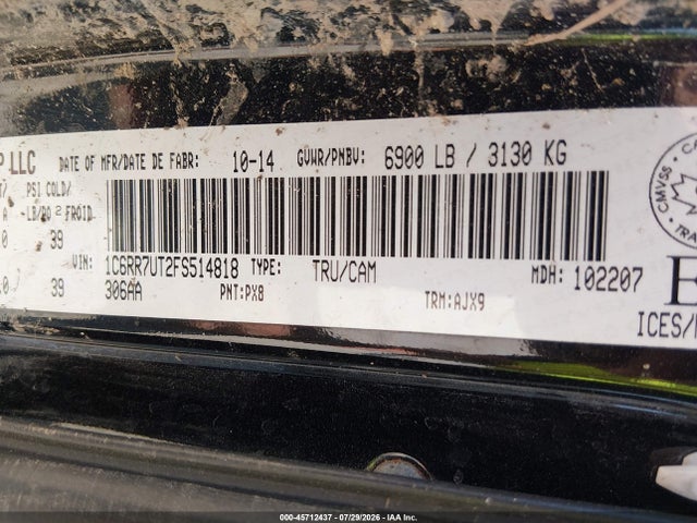 45712437 :رقم المزاد ، 1C6RR7UT2FS514818 vin ، 2015 Ram 1500 Sport مزاد بيع