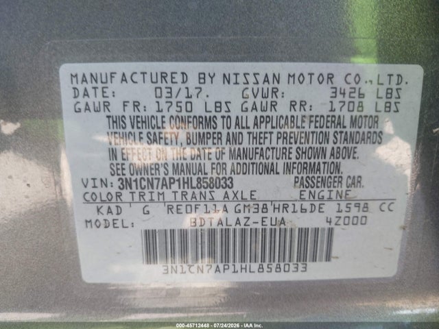 Nissan Versa 1.6 S+ 2017 3N1CN7AP1HL858033 Image 9