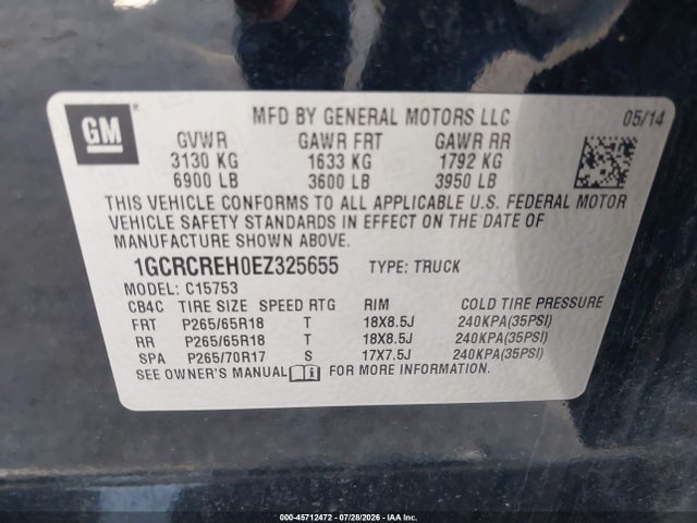 2014 Chevrolet Silverado 1500 Lt მანქანა იყიდება აუქციონზე, vin: 1GCRCREH0EZ325655, აუქციონის ნომერი: 45712472