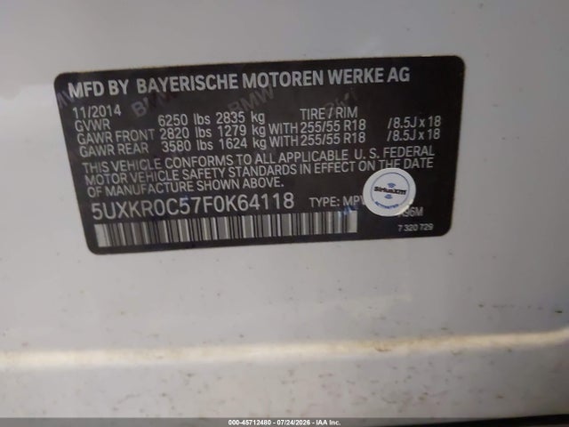 BMW X5 Xdrive35i 2015 5UXKR0C57F0K64118 Image 9