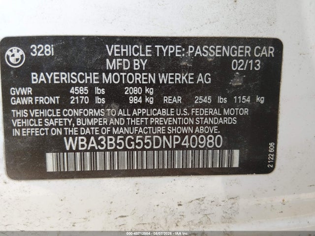 Aukcja sprzedaży 2013 Bmw 328i Xdrive, vin: WBA3B5G55DNP40980, numer aukcji: 45712504