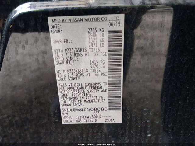 2020 Infiniti Qx60 Pure Awd მანქანა იყიდება აუქციონზე, vin: 5N1DL0MM8LC500086, აუქციონის ნომერი: 45712506