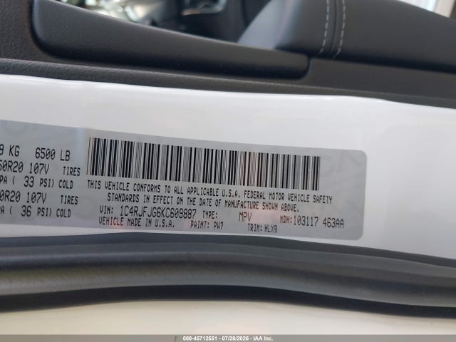 2019 Jeep Grand Cherokee Summit 4x4 მანქანა იყიდება აუქციონზე, vin: 1C4RJFJG6KC609887, აუქციონის ნომერი: 45712551