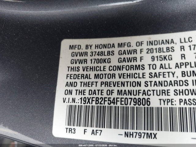 19XFB2F54FE079806 Honda Civic Lx