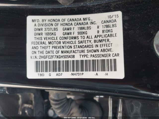2HGFC2F7XGH505438 Honda CIVIC EX