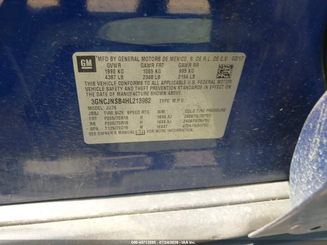 Aukcja sprzedaży 2017 Chevrolet Trax Ls, vin: 3GNCJNSB4HL213982, numer aukcji: 45712595