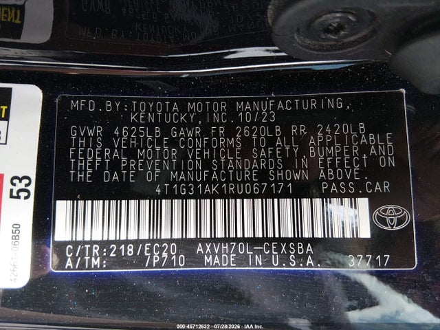 4T1G31AK1RU067171 Toyota Camry Hybrid Se Nightshade