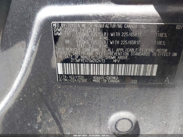 2T3WFREV7GW262413 Toyota Rav4 Xle