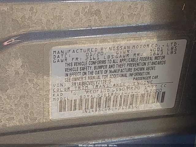 3N1AB8CV8LY217815 Nissan Sentra Sv Xtronic Cvt
