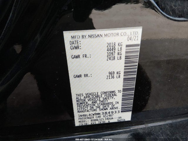 Продаж на аукціоні авто 2021 Nissan Altima Sr Intelligent Awd, vin: 1N4BL4CW9MN384933, номер лоту: 45712643