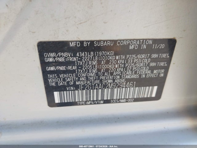 Subaru Crosstrek 2021 JF2GTAAC2M9294461 Image 9
