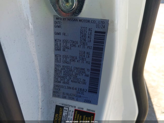 1N6ED1CL3RN643882 Nissan Frontier King Cab S 4x2