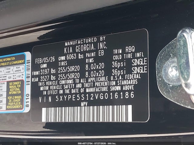 Aukcja sprzedaży 2027 Kia Telluride S, vin: 5XYPE5S12VG016186, numer aukcji: 45712704