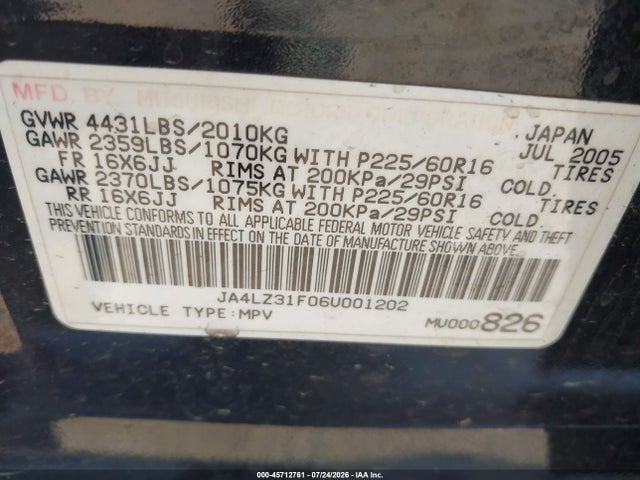 2006 Mitsubishi Outlander Ls მანქანა იყიდება აუქციონზე, vin: JA4LZ31F06U001202, აუქციონის ნომერი: 45712761