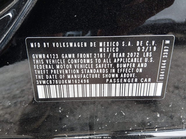 Продажа на аукционе авто 2019 Volkswagen Jetta 1.4t R-line/1.4t S/1.4t Se, vin: 3VWCB7BU0KM162496, номер лота: 45712766
