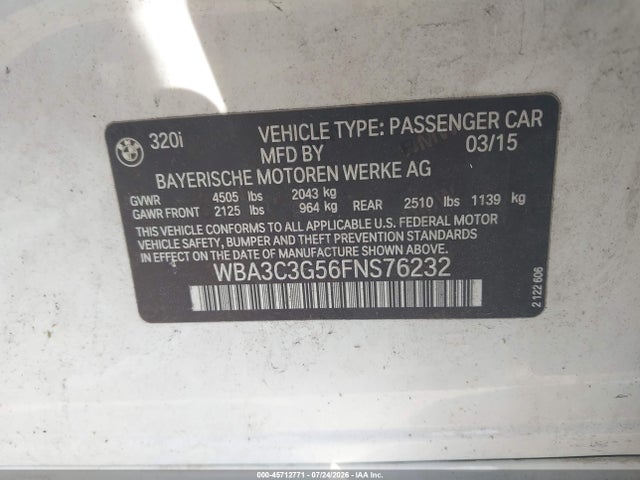 Продажа на аукционе авто 2015 Bmw 320i Xdrive, vin: WBA3C3G56FNS76232, номер лота: 45712771