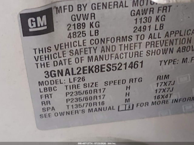 3GNAL2EK8ES521461 Chevrolet Captiva Sport Fleet Ls