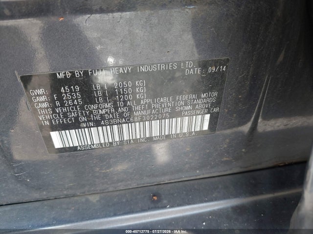 Subaru Legacy 2.5i Premium 2015 4S3BNAC68F3022075 Image 9