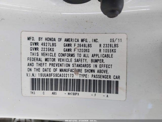 Aukcja sprzedaży 2012 Acura Tl 3.7, vin: 19UUA9F59CA002173, numer aukcji: 45712783