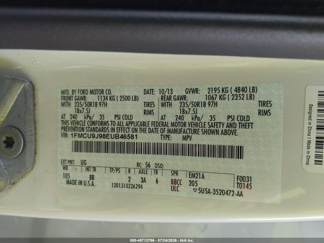 Ford Escape Titanium 2014 1FMCU9J98EUB46581 Image 9