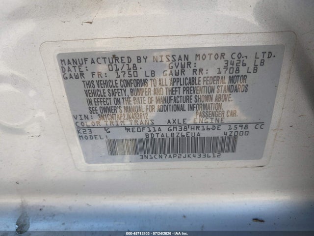 Nissan Versa 1.6 Sv 2018 3N1CN7AP2JK433612 Image 9