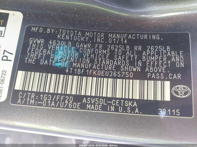 Toyota CAMRY SE 2014 4T1BF1FK0EU365750 Image 9